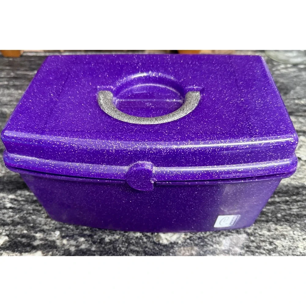 Caboodles Vintage Purple Glitter Makeup Organizer Case with Mirror and Tray